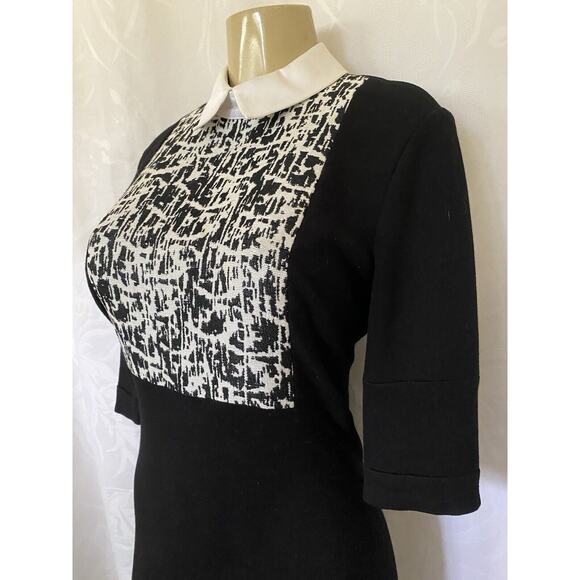 Jason Wu Dress Sheath Black Midi Half Sleeve Lined Collar Back Zip 8 M - Picture 2 of 7